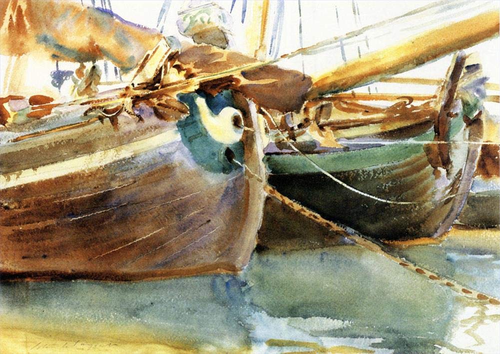 Dipinto ad olio fatto a mano da insegnanti universitari - Decorazione della stanza - 40 Famous Sargent Wall Art Decor - Barche Venezia John Singer Sargent impressionismo -Size3
