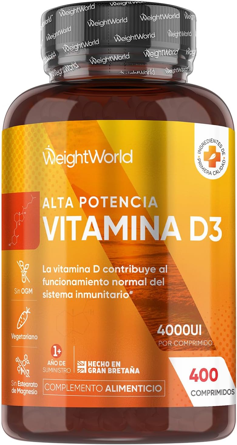 Vitamina D3 4000UI, 400 Comprimidos, +1 año de Suministro - La vitamina D Contribuye al Funcionamiento Normal del Sistema Inmune (EFSA), Apto para Vegetarianos, Sin Estearato de Magnesio ni OGM - Amazon product rated Grade A