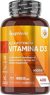 Vitamina D3 4000UI, 400 Comprimidos, +1 año de Suministro - La vitamina D Contribuye al Funcionamiento Normal del Sistema Inmune (EFSA), Apto para Vegetarianos, Sin Estearato de Magnesio ni OGM