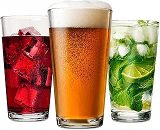 Drinking Glasses Set of 12-16 oz Glass Cups - Pint & Beer Glasses - Dishwasher Safe Water Glasses - Highball Tumblers