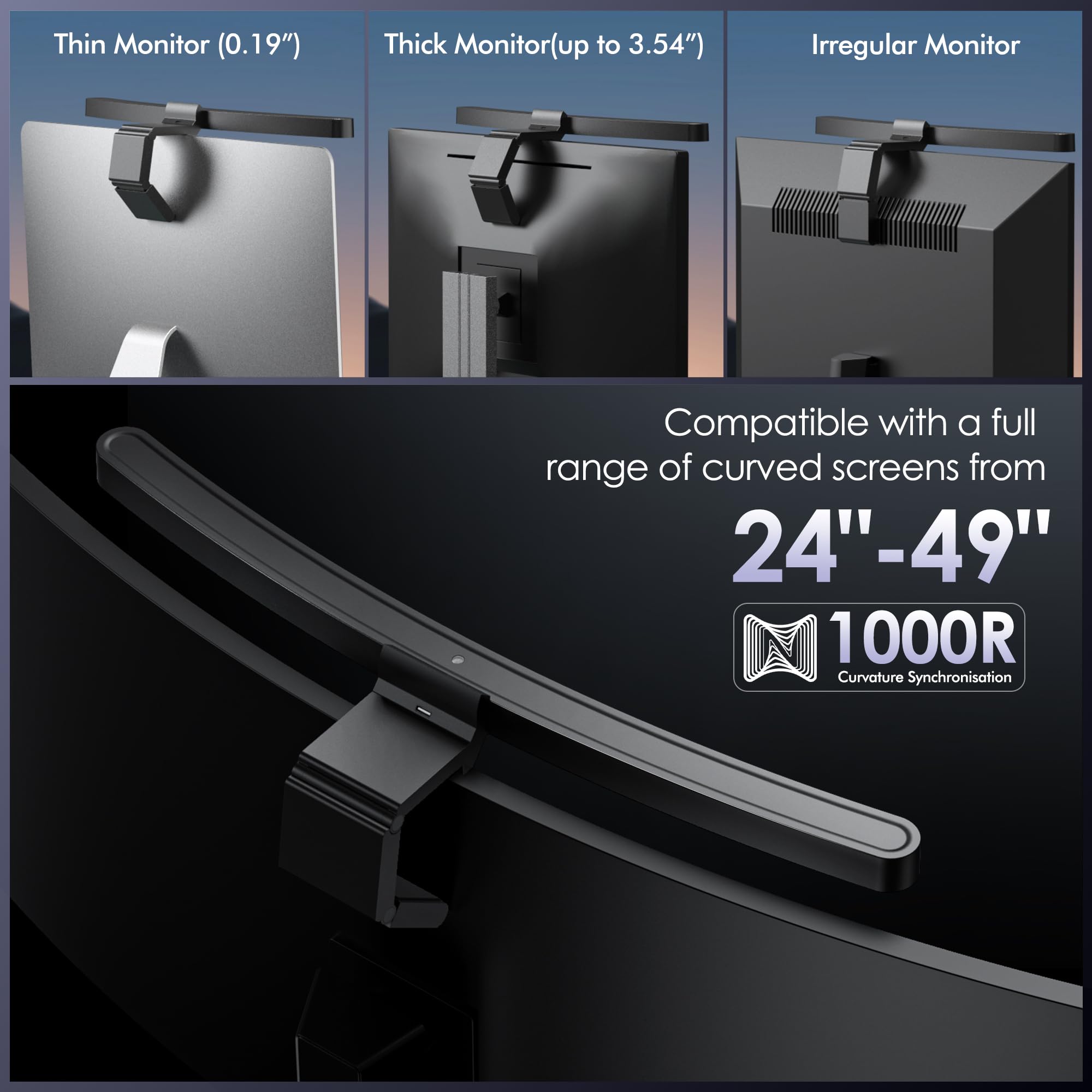 Quntis 45cm Curved Monitor Light Bar with Remote Control & Touch, Screen Light with Auto Dimming, Stepless Dimming - Image 2