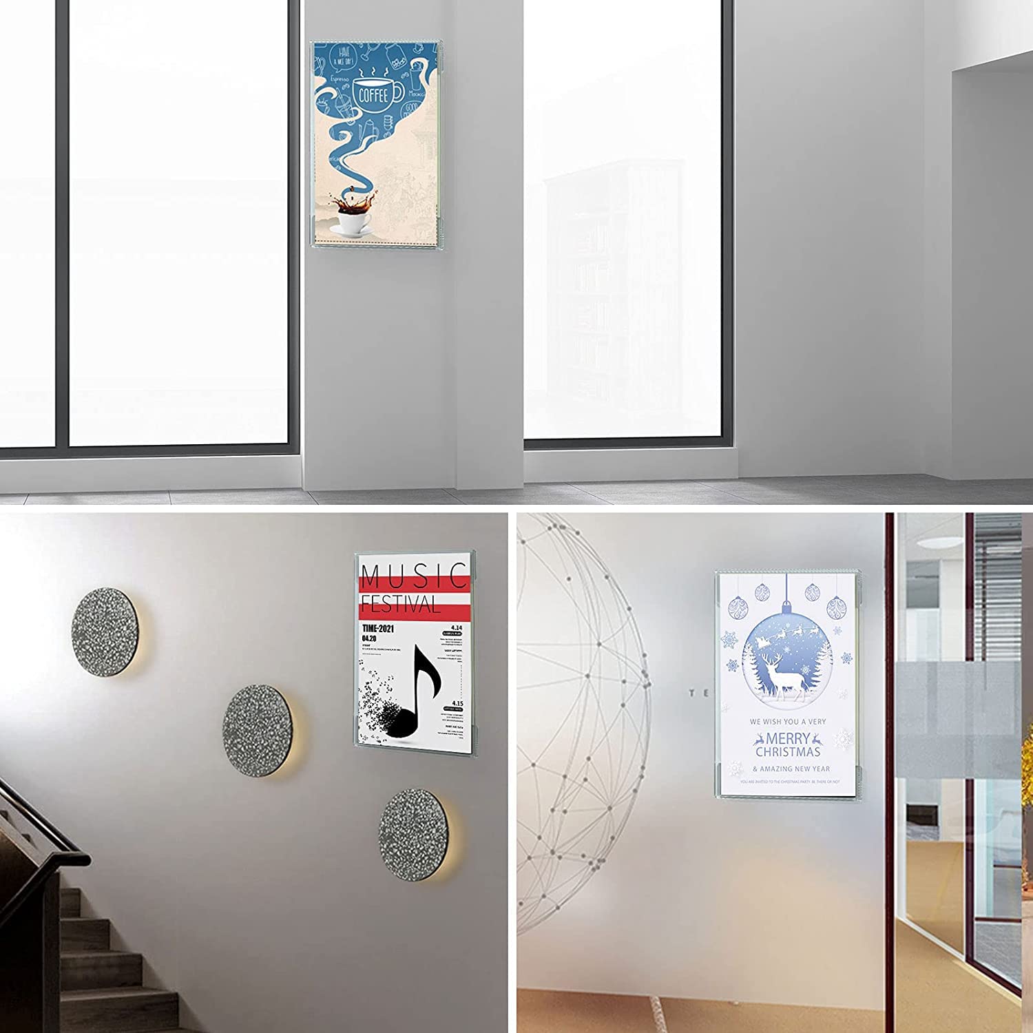 Paquete de 24 letreros de montaje en pared de 8.5 x 11 pulgadas, marcos de fotos de plástico transparente con cinta adhesiva de doble cara, perfectos para el hogar, oficina, tienda, vertical
