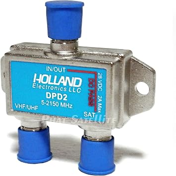 1 Piece Holland Diplexer 5-2150Mhz Switch Digital Analog Satellite DISH Network DirecTV Compatible Residential Commercial usage Precision machine threaded F port and PCB Design 2 amp Power Passing