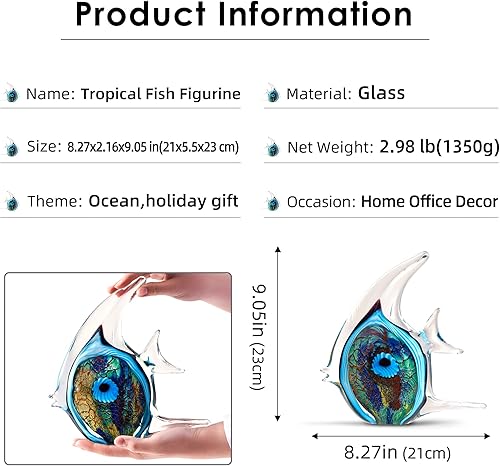 Miniatura 3 de EUSTUMA Figuras de peces de caracola de vidrio soplado a mano,Adorno de animales marinos para decoración del hogar,Colección de animales marinos