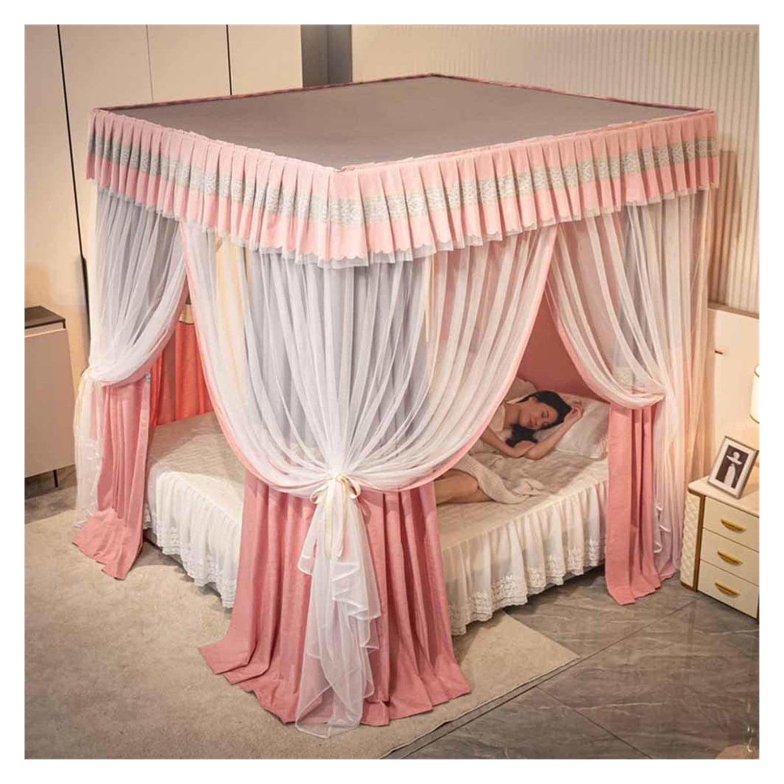 Moskitonetz Bett 4-Pfosten-Bettvorhang, Mesh-Moskitonetz und Schattentuch, (Style 6)