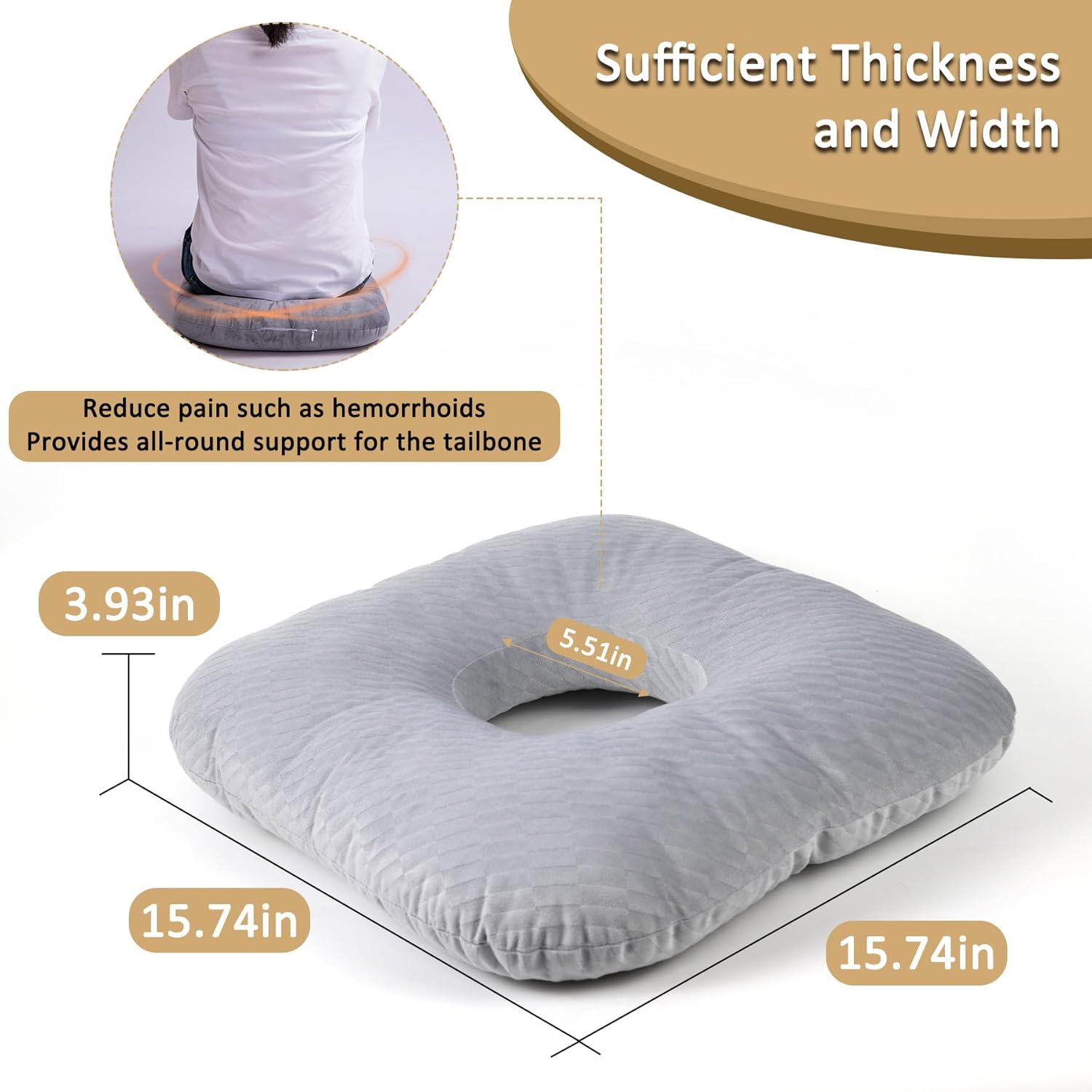Hshbxd Donut Pillow for Tailbone Pain Relief, Wheelchair Cushion for Hemorrhoids and Bed Sores, Pregnancy, Cotton Pillow Suitable for Office, Long Travel, Car and Home Sofa (Gray-Diagonal Grid)