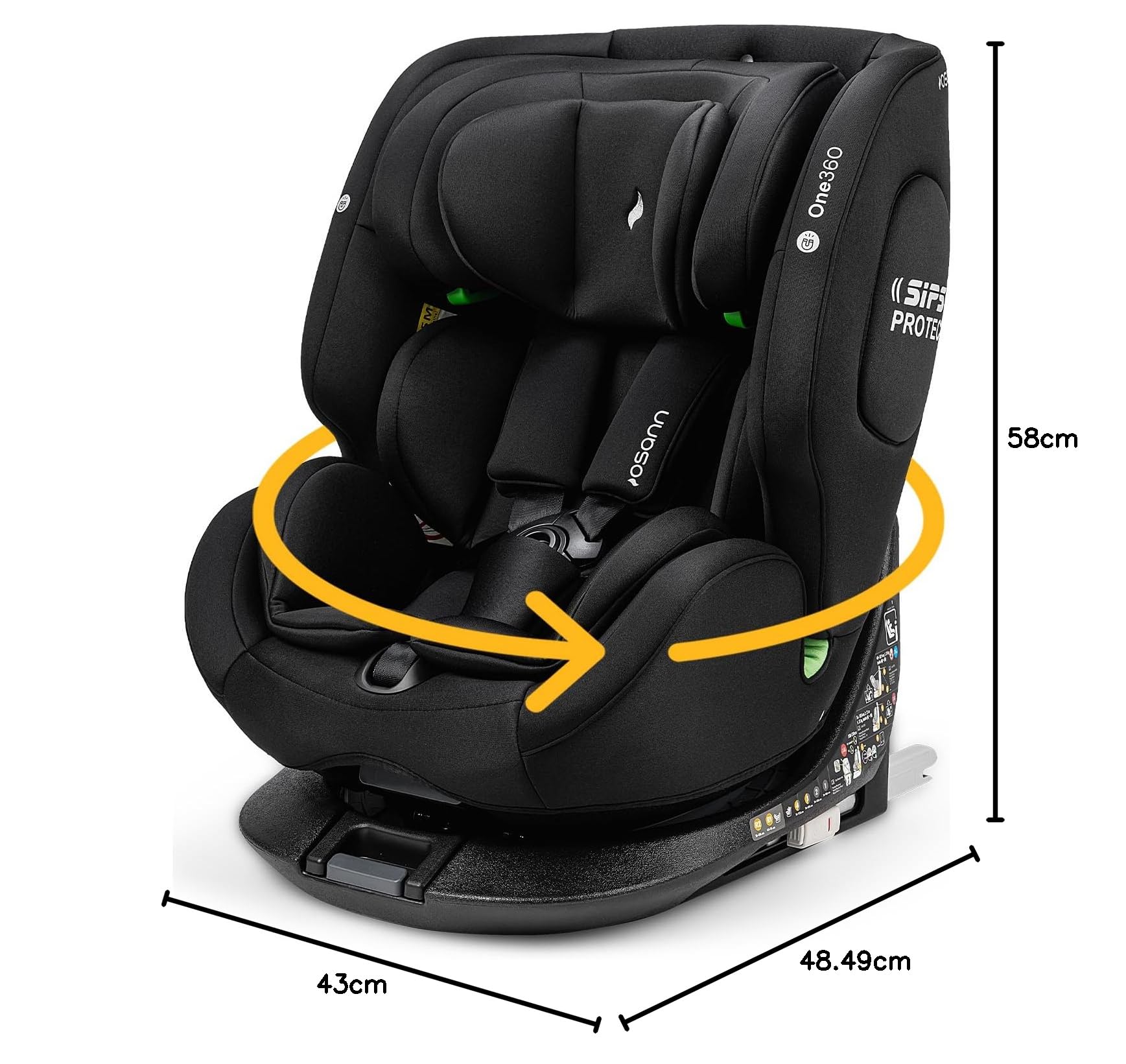 Osann One360 Reboarder 360 drehbarer Kindersitz Isofix 40-150 cm – Black | Kindersitz 0-12 Jahre, mitwachsender Baby Autositz, Kinderautositz mit viel Komfort & besonders sicher