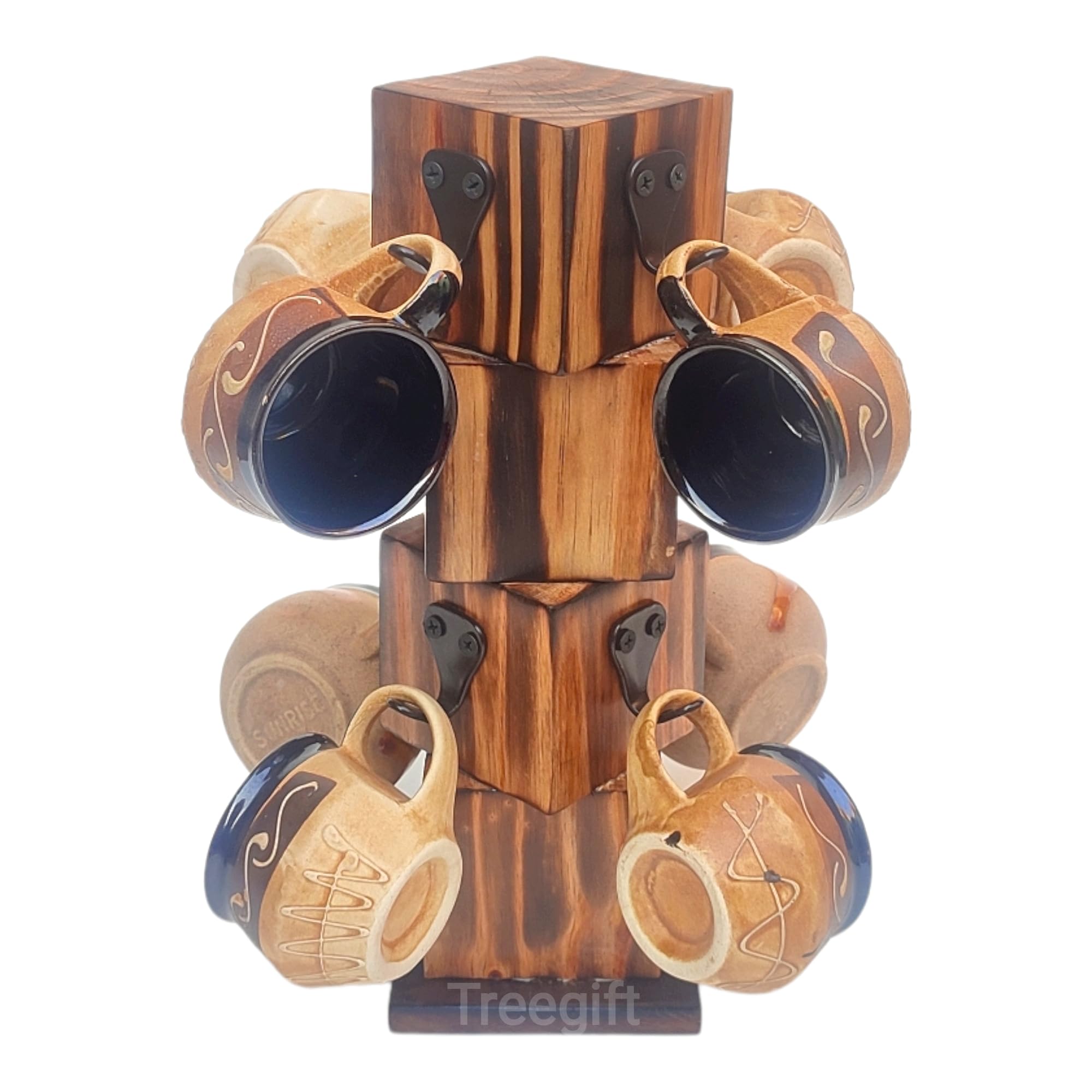 Treegift Wooden Cup Organizer Coffee Cups & Mugs Holder with 8 Hooks for Kitchen Display Storage and Collection.Size- 12" x 4" inch
