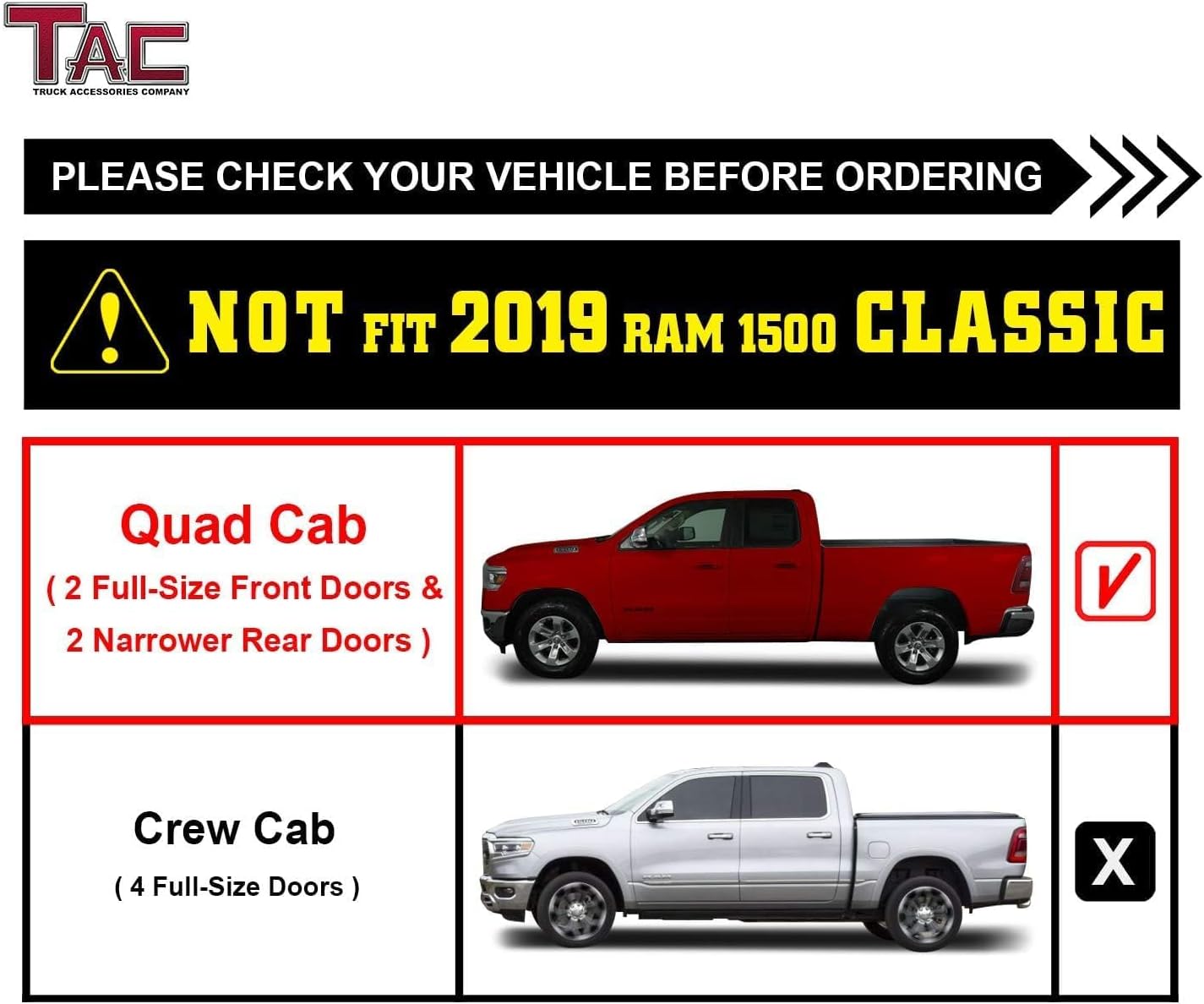 TAC Sniper Running Boards Fit 2019-2026 Ram1500 Quad Cab(Excl. 2019-2024 Ram1500 Classic) 4" Drop Side Steps Nerf Bars Automotive Exterior Accessories Fine Texture Black 2pcs