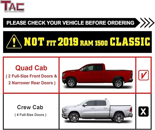 Miniatura 4 de TAC - Estribos de francotirador para Dodge RAM 1500 Quad Cabina 2019-2025 (excluye RAM 1500 Classic 2019-2024) Pastilla de camioneta de 4 pulgadas