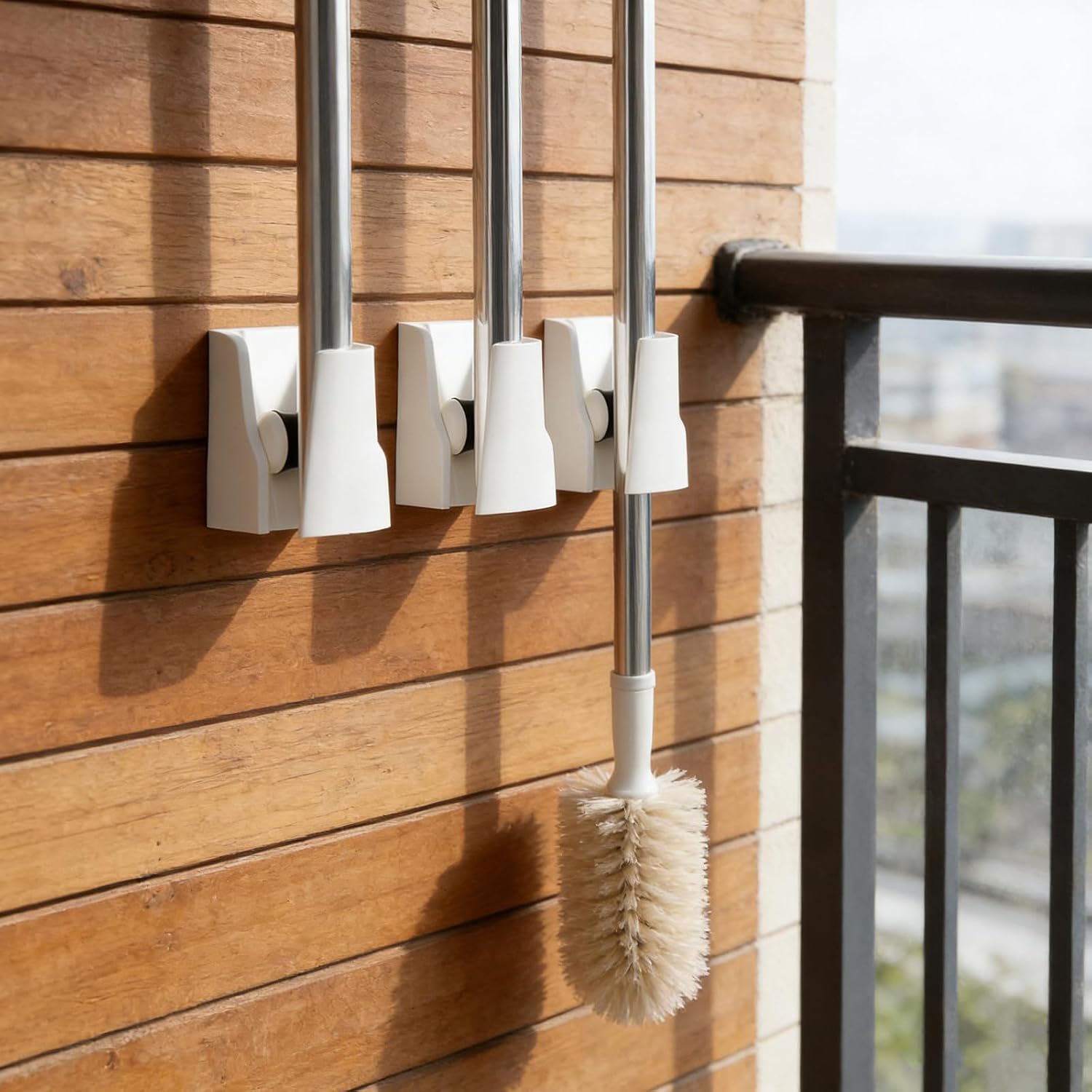 Abaodam 4pcs Wall Mounted Mop Broom Holder Self Adhesive No Drill White image 5