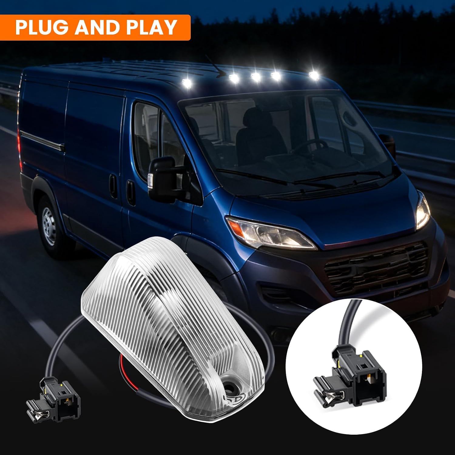 YCLL 5PCS Cab Roof Marker Lights Top Roof Clearance Running Lights for 2014-2026 Dodge Ram ProMaster 1500 2500 3500, Clear Lens White Cab Lights, Roof Running Light with Housing Harness & 5X T10 Bulbs