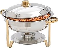 Vista 4 de Winco Winware 4 Quart Round Stainless Steel Gold Accented Chafer, Silver