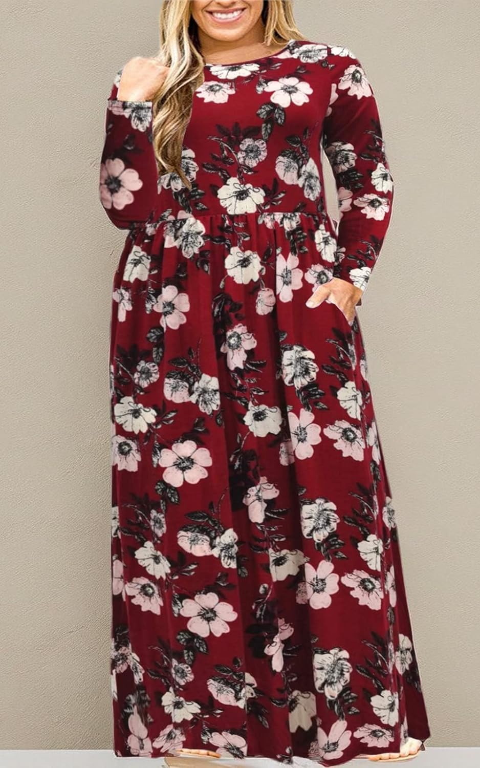 Nemidor Plus Size Maxi Dress for Curvy Women Fall Casual Loose Long Sleeve Dresses with Pocket 14-26 - Image 7