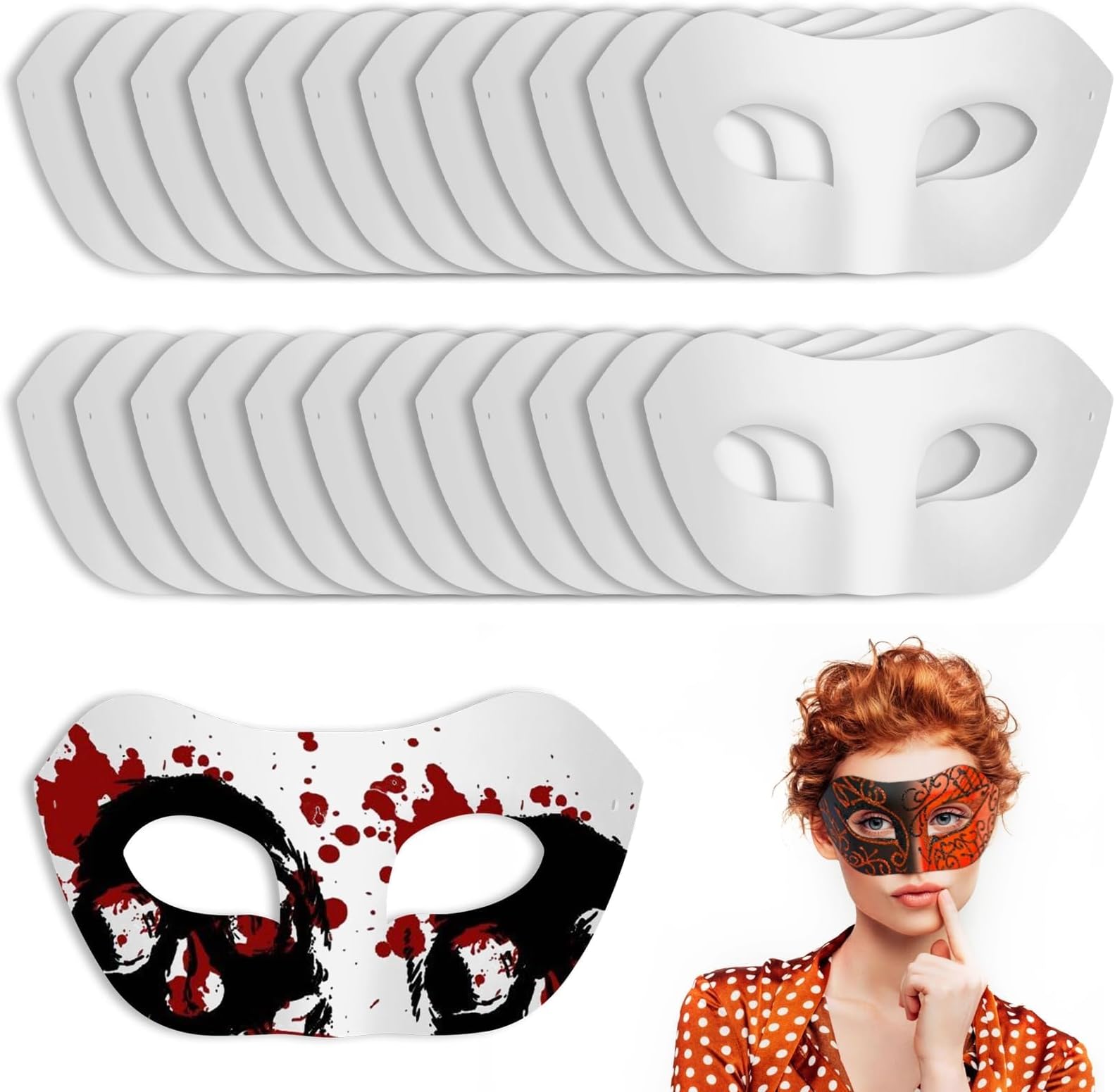 Azonee 24 Pcs Blank Paper Eye Masks, White DIY Masquerade Mask, Half Face Eye Mask for Handmade Graffiti, Blank Paper Mache Art Mask for Mardi/Cosplay/Party/Masquerade/Theater Performance