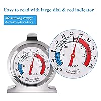 Vista 2 de Paquete de 2 termómetros para refrigerador, de 30 a -30°C/20 a 80°F, termómetro clásico para nevera de esfera grande con indicador rojo, termómetro