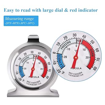 2 Pack Refrigerator Thermometer, 30-30C/20-80F, Classic Fridge Thermometer Large Dial with Red Indicator Thermometer for Freezer Refrigerator Cooler