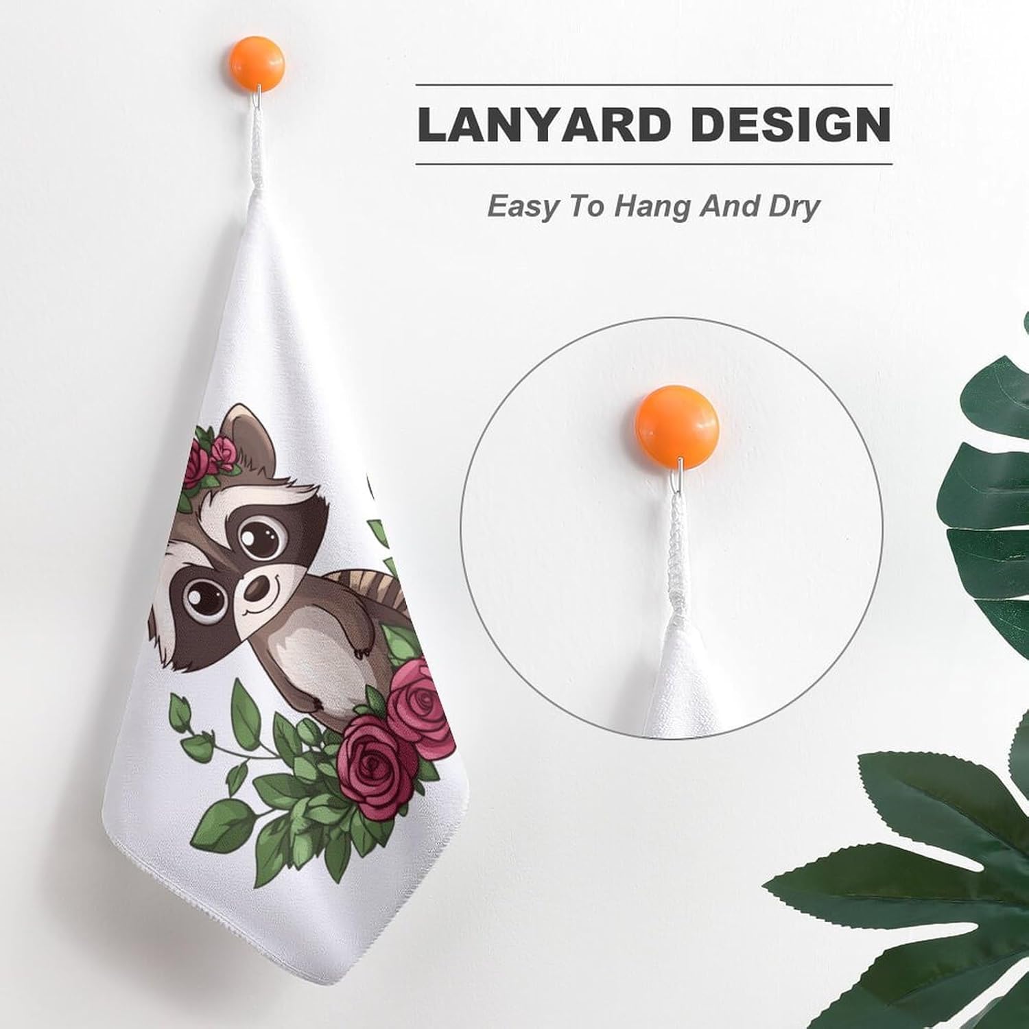 Raccoon with Rose Towel Hand Towels Decorative Towel for Bathroom Kitchen Shower Gym 4PCS