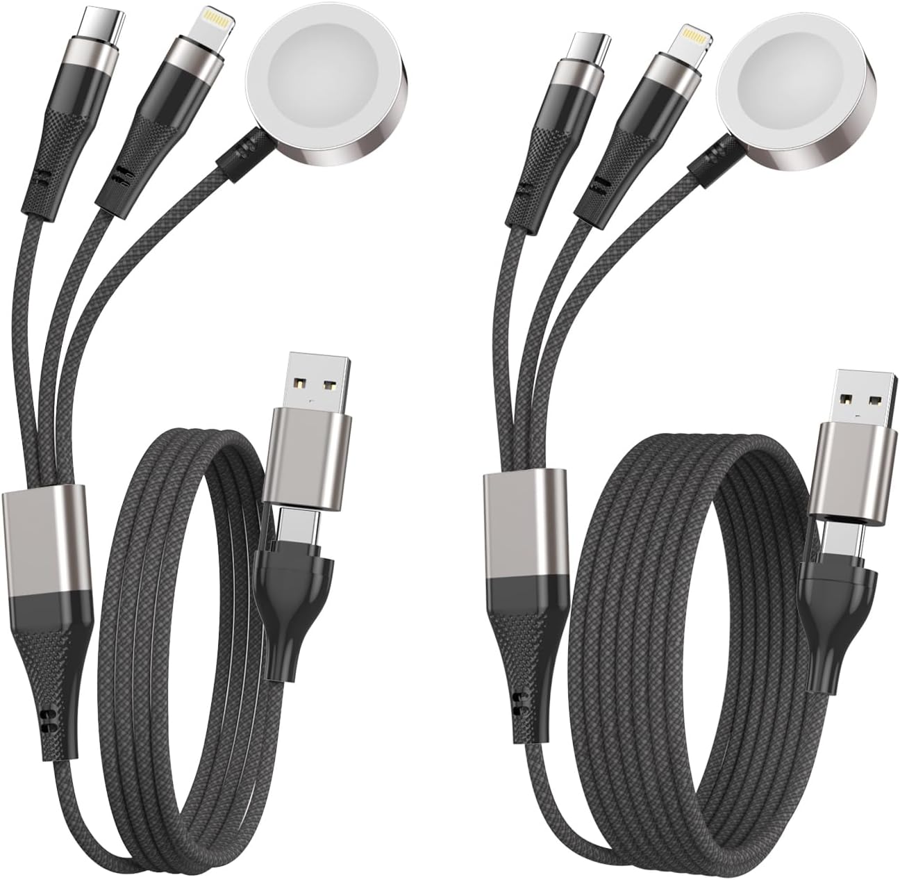 Travel Essentials 2Pack 2/6FT Multi Fast Charging Cable for Apple Watch Charger/…