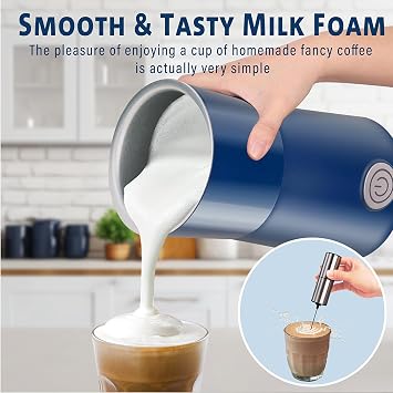 Huogary Milk Forther Simple Milk Frother and Steamer 2-in-1 Milk Steamer with Hot Milk Foam and Hot Milk for Latte, Macchiato, Cappuccinos (Blue)