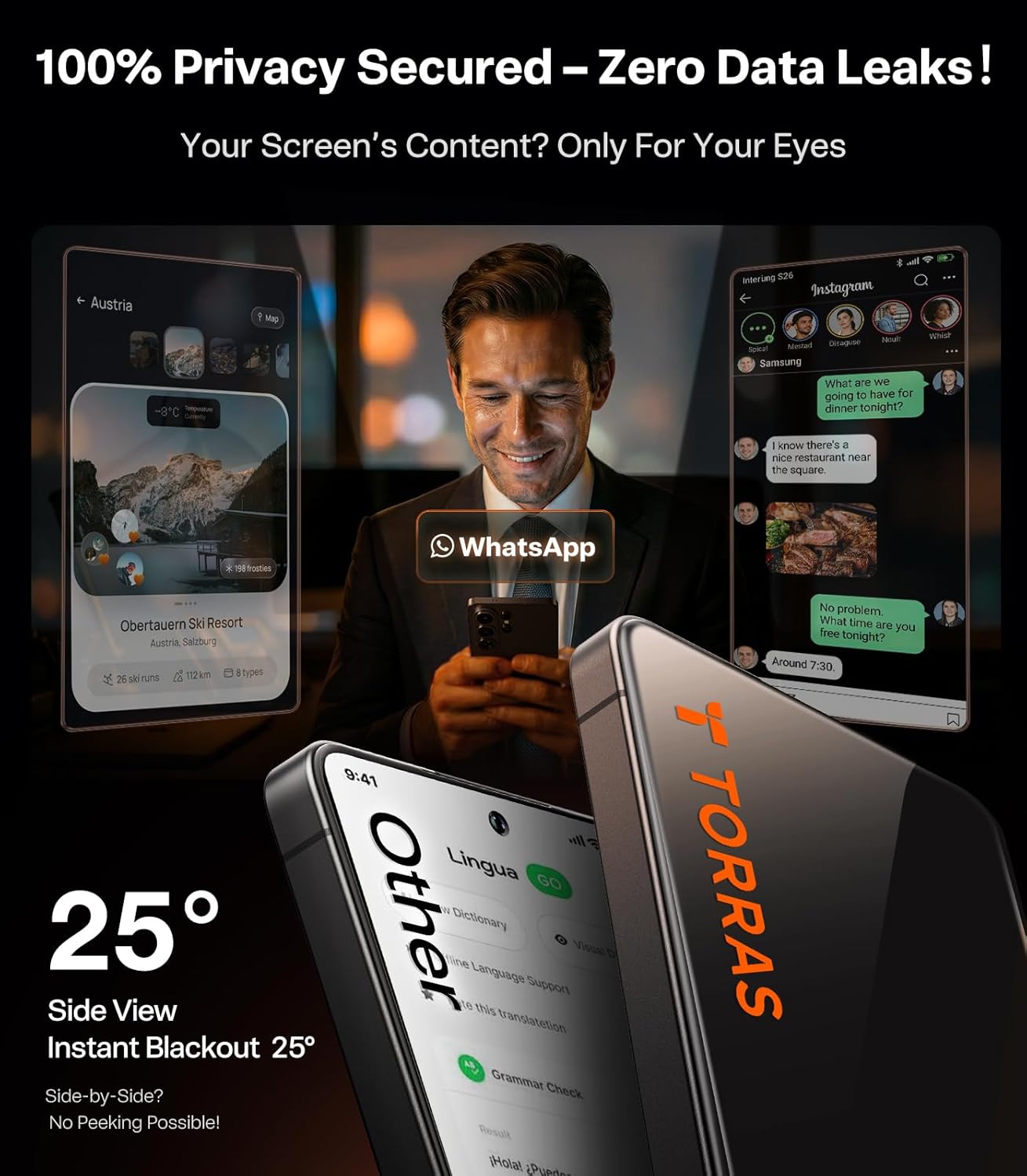 TORRAS Uncrackable for Samsung Galaxy S26 Ultra Privacy Screen Protector [Top 25° Anti Spy] [9H+ Aerospace Tempered Glass] 12Ft Military-Grade Shatterproof Screen Protector S 26 Ultra 6.9" 2-Pack