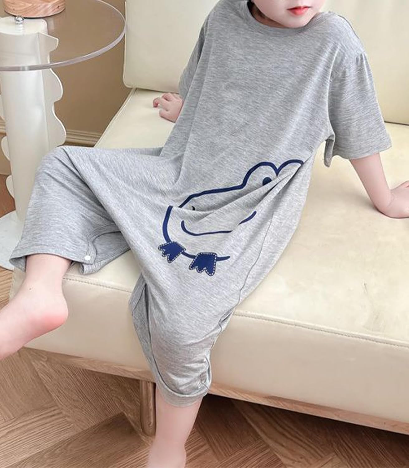 Umeyda Little Baby Boys Footless Pajamas Modal Short Sleeve Romper Jumpsuit Sleep and Play, Gray Dinosaur, 4-5T = Tag 120 - Image 4