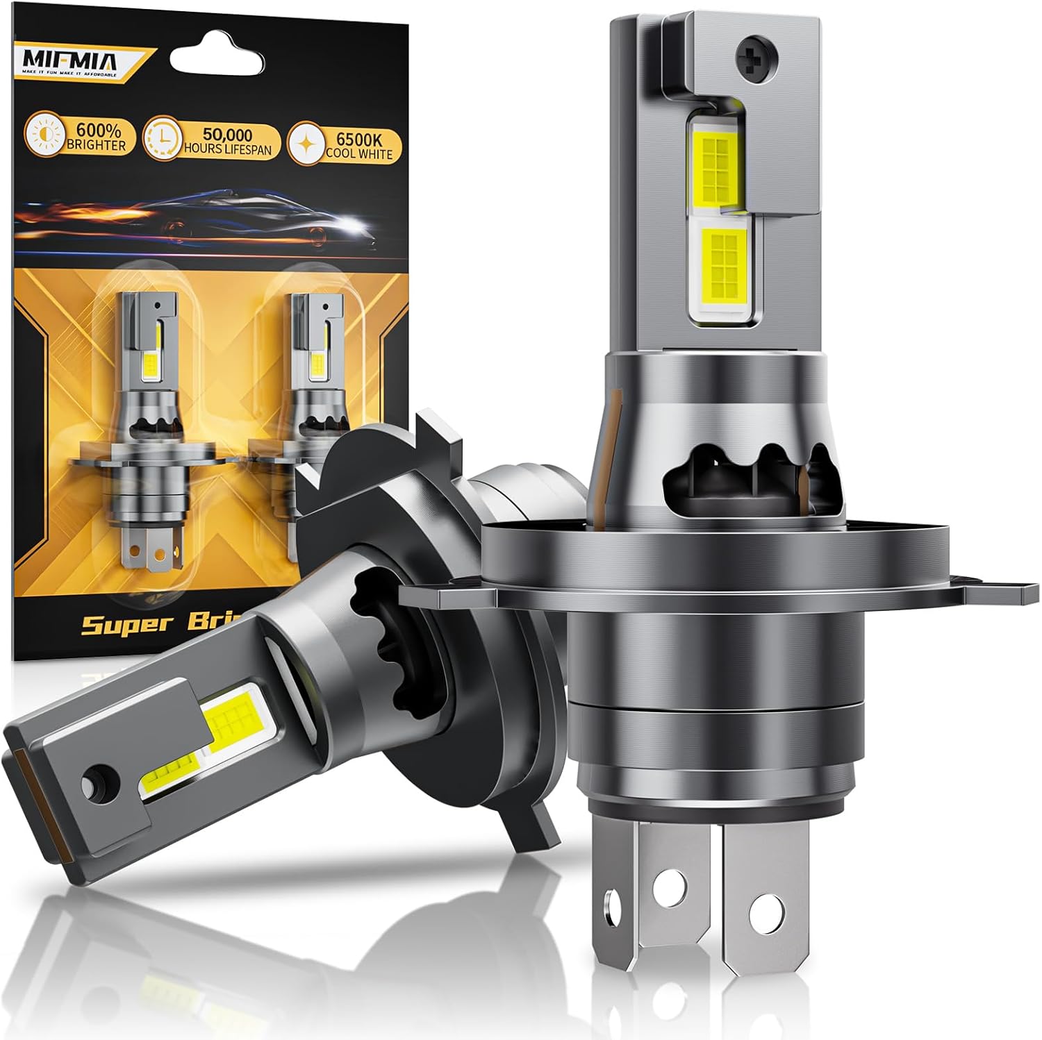 MIFMIA H4 Bulb Hi/Low Beam, 11 Mini Size 600 Brighter 24000 Lumens