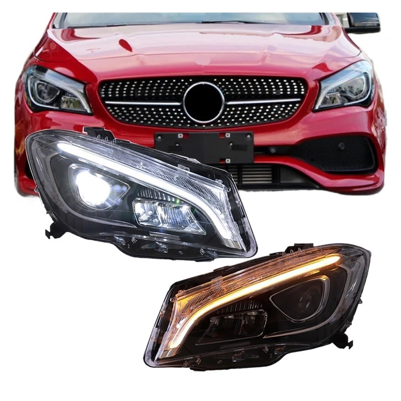 Fari Anteriori per Ford W117 CLA 180 200 220 250 260 2014-2019, aggiornamento fari Anteriori con luci diurne a LED e indicatori di direzione.