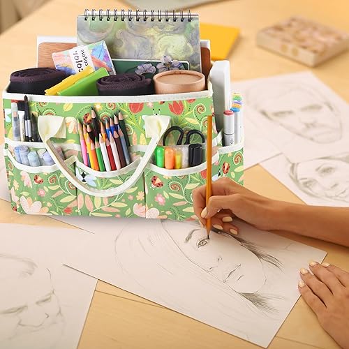 Vista 19 de qianshan Bolsa organizadora de manualidades con múltiples bolsillos, organizador grande de almacenamiento de arte con asas para arte, manualidades