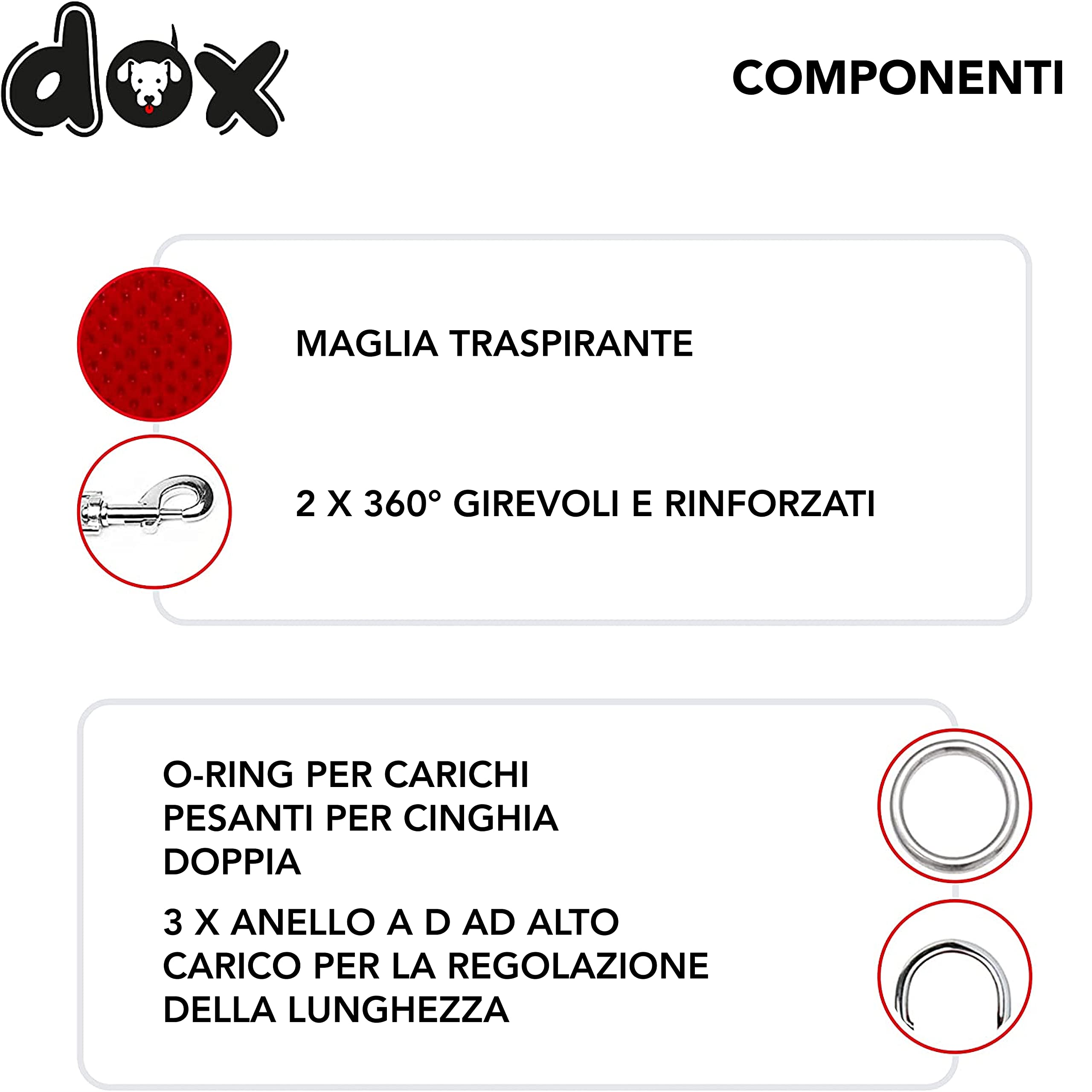 DDOXX Guinzaglio per Cani Air Mesh, Regolabile con 3 Misure, 2m | Tanti Colori e Taglie | Guinzaglio Doppio Cane Gatto Cucciolo Taglia Piccola Media Grande Piccoli Medi Grand | Rosso, M