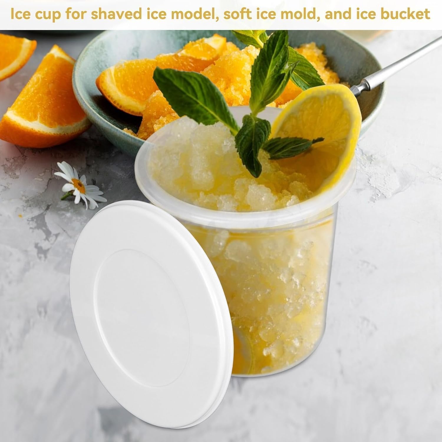 Ice Making Cups, 67oz Clear Shaved Ice Molds Cup Shave Ice Mold Party Set Reusable Shaved Ice Maker Snow Cone Machine Ice Mold Cup with Lid Shaved Ice Machine Accessories for Ice Bucket