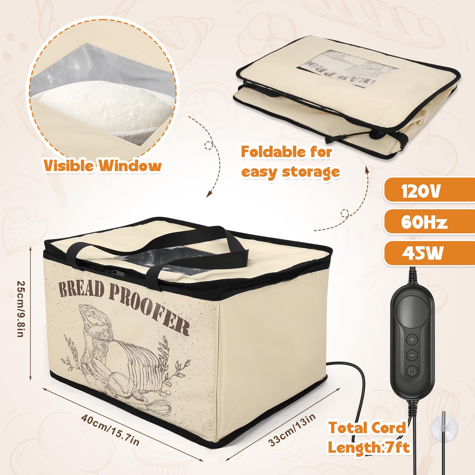 Boîte de fermentation à pain 30L avec chauffage et capteur NTC | Pliable, Boîte de fermentation, avec température réglable et minuteur, pour pain, yaourt, pizza, prise européenne