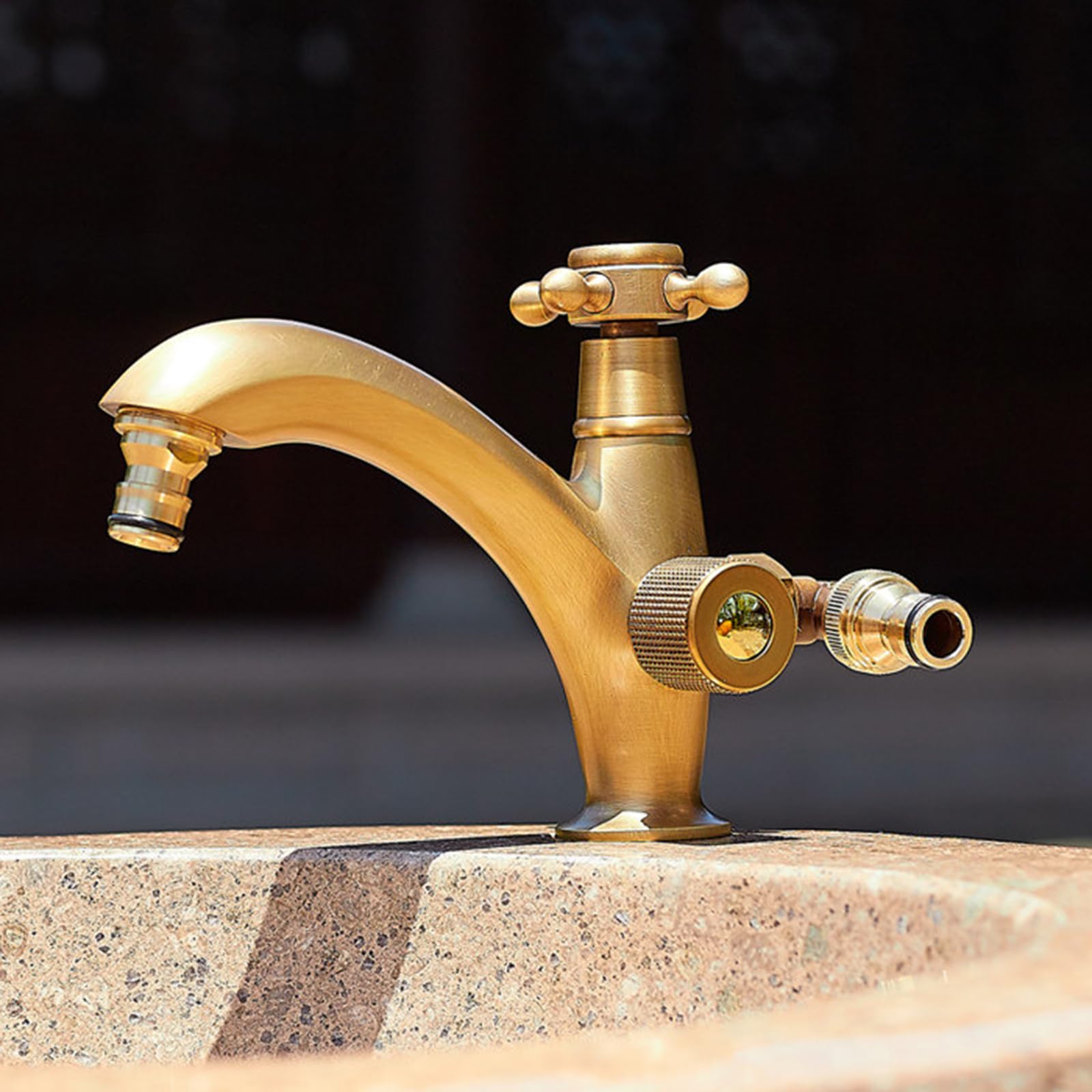 Grifo para Exterior con Doble Salida Giratorio De 360° Grifo Fuente Jardin Orificio Único Adecuado para Lavadora,Antigüedad