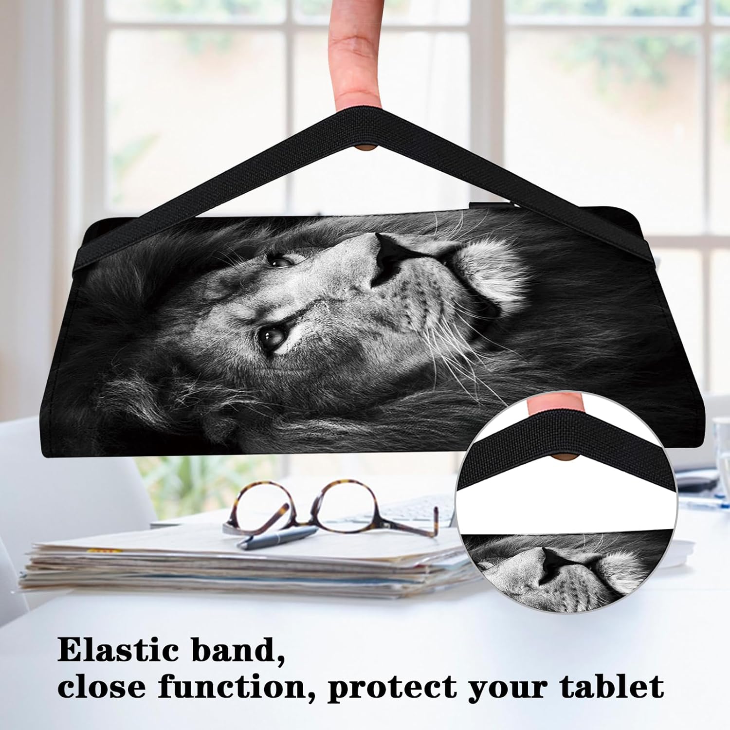 for iPad 10th Generation Case 10.9 Inch 2022, PU Leather Shockproof Slim Case with Pencil Holder Elastic Strap Cover for iPad Case 10th Generation - Lion