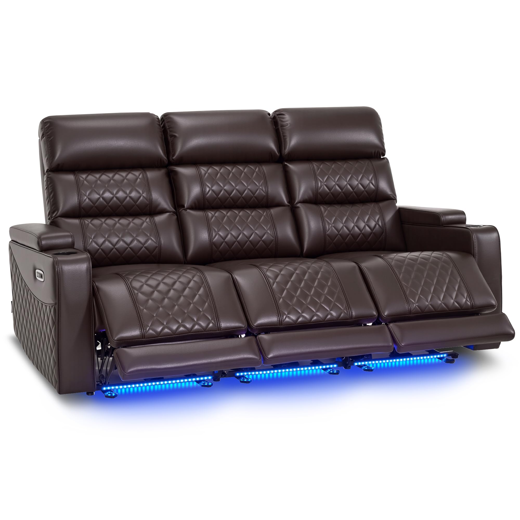 MCombo 76.7'' 3 Seats Zero Gravity Power Loveseat Sofa for Adults, Home Theater Seating with Power Headrest, FSC Certified, USB &amp; Type C Ports, Armrest Storage &amp; LED Light HTS564 (Brown)
