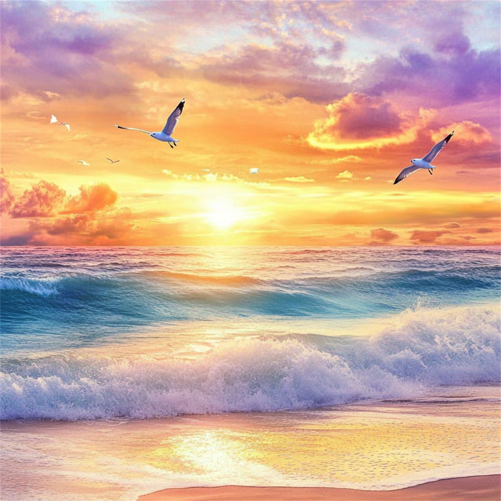 Broderie Diamant Kit Complet 5D, Plage Diamond Painting Adulte Plein Foret, Peinture Diamant pour Enfant Débutant, Loisirs Créatifs de Détente et Décoration Maison, Coucher de soleil 70x70cm FX#510