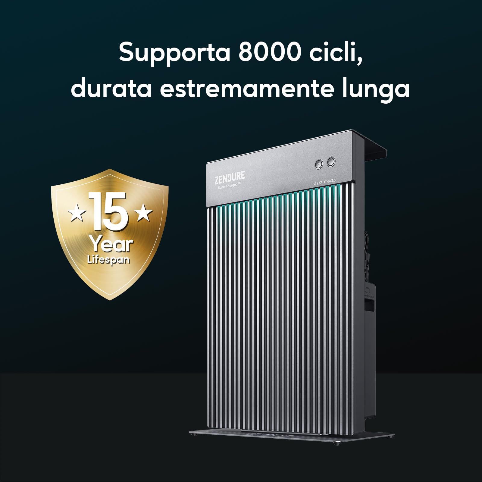 Zendure AIO2400 Centrale Elettrica da Balcone, con Accumulo, 2400 Wh LiFePO4, Ingresso Solare 1200 W, Uscita 1200 W, con Shelly Pro 3EM, Design Monopezzo, app, IP65, 0 dB, con Shelly Plus Plug S