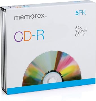 Memorex MEMCD-R/5 CD-R 80-Minute 700MB 52x Jewel Case, 5-Pack