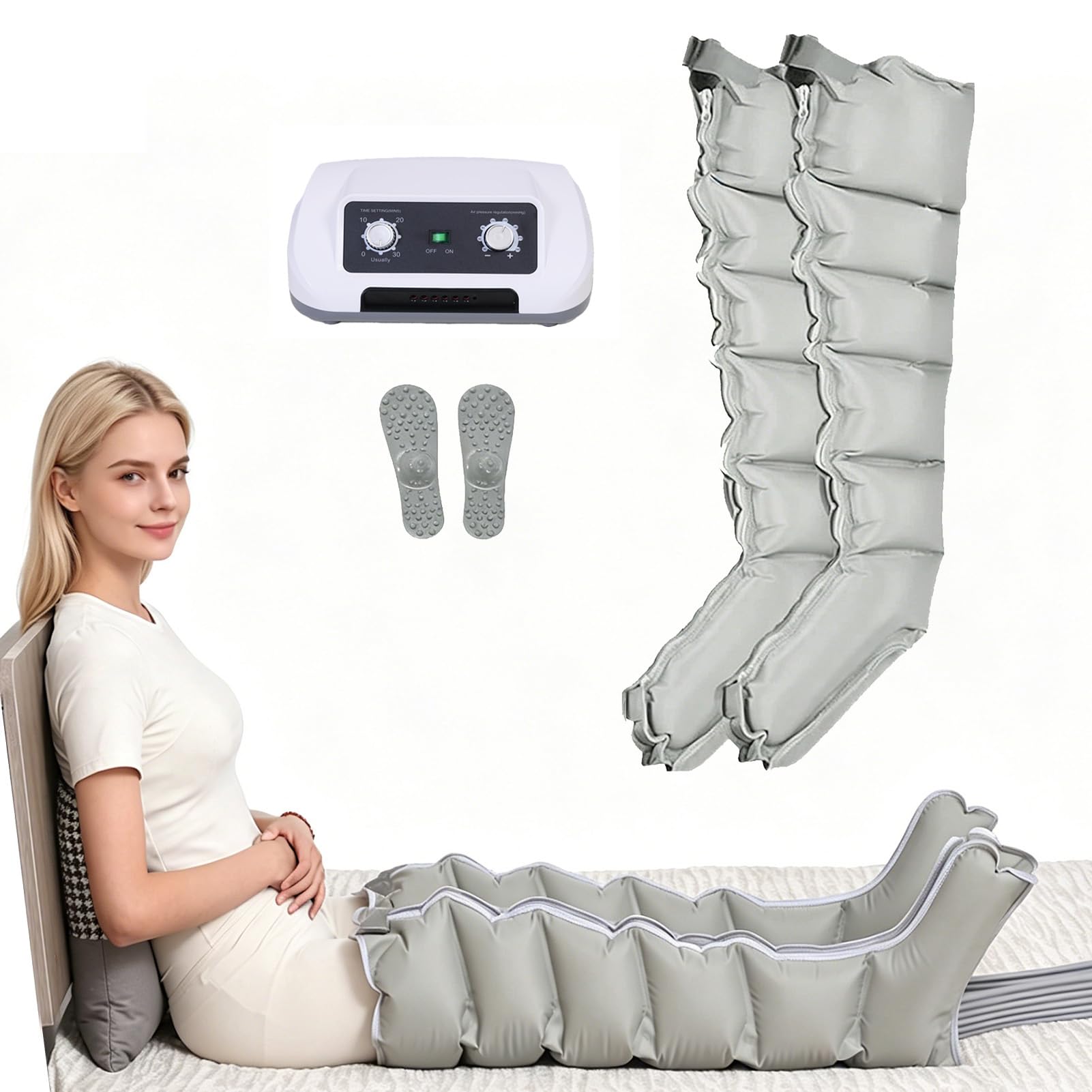 Buty Kompresyjne, Masażer Drenażu Limfatycznego, 6-Komorowa Maszyna Do Presoterapii, Timer 0–30 Min i Regulowane Ciśnienie 0–240 Mmhg, Masażery Do Nóg Na Ból i Krążenie w Udach i Łydkach