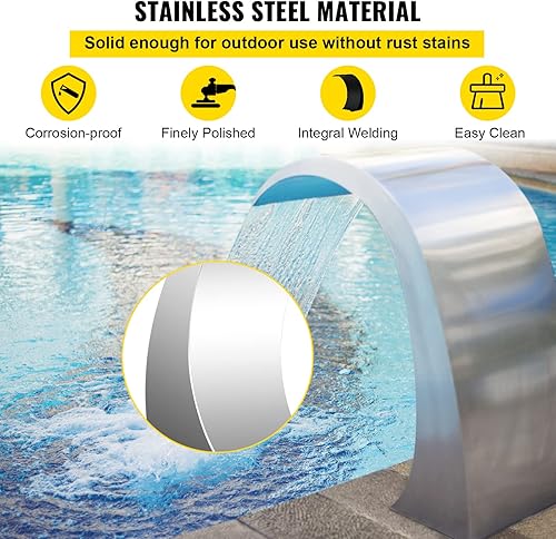 Miniatura 3 de Happybuy Fuente de piscina de acero inoxidable de 17.7 x 11.8 x 23.6 pulgadas, fuente de piscina plateada, para piscinas en el suelo, jardín,