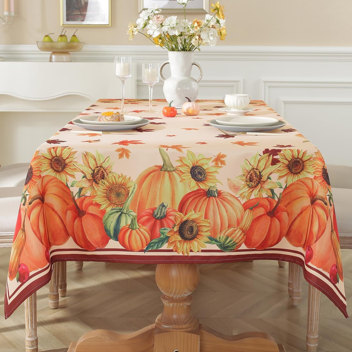 SASTYBALE Fall Tablecloth 60 x 84 Inch, Pumpkin Sunflower & Maple Leaves image 3