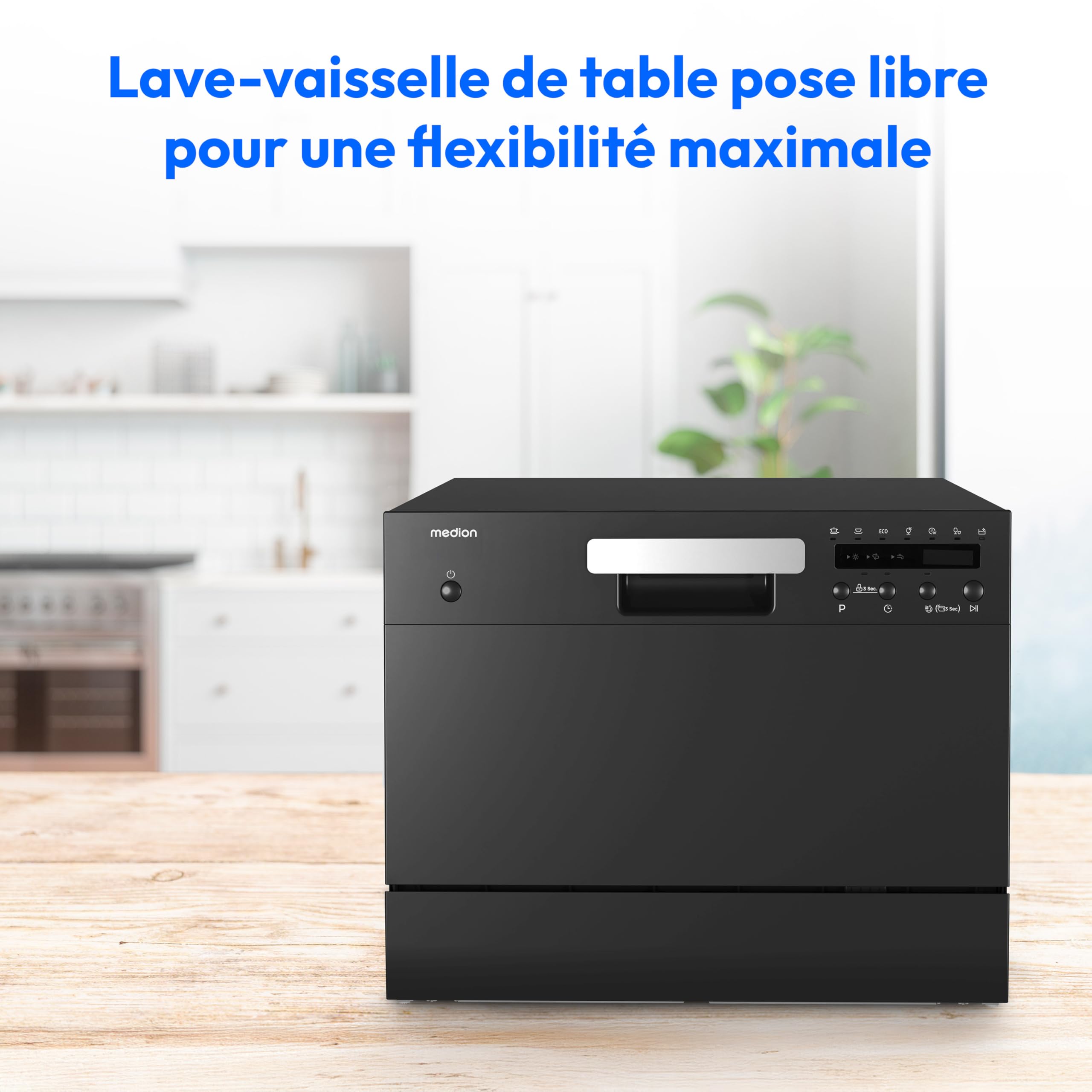 MEDION Lave-vaisselle de table DWT 60 (capacité 6 couverts, 7 programmes, affichage LED, 47 dB, MD37496), noir
