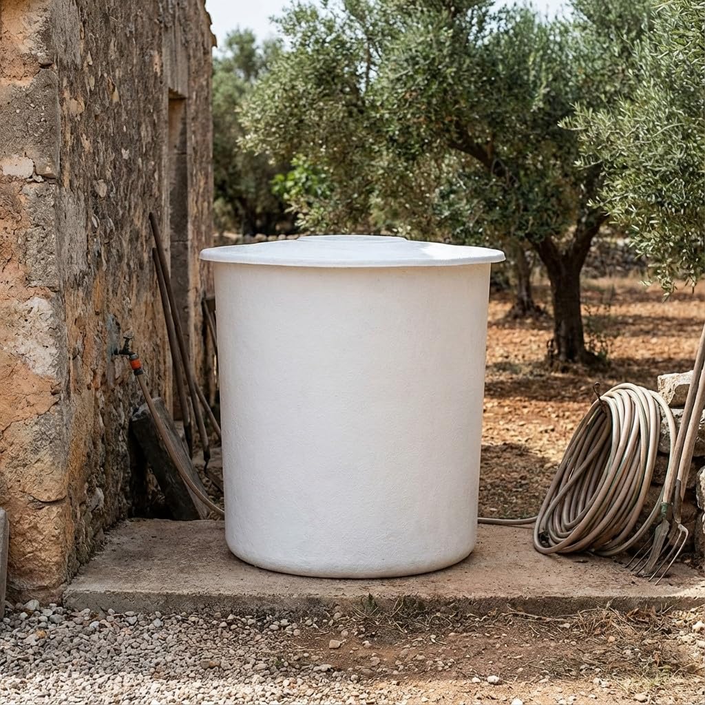 Suinga. DEPOSITO DE Agua de Poliester Fibra de Vidrio 100 litros cilíndrico. Incluye tapadera. Diámetro Ø 51 cm Altura 69 cm. Capacidad exacta 110 litros
