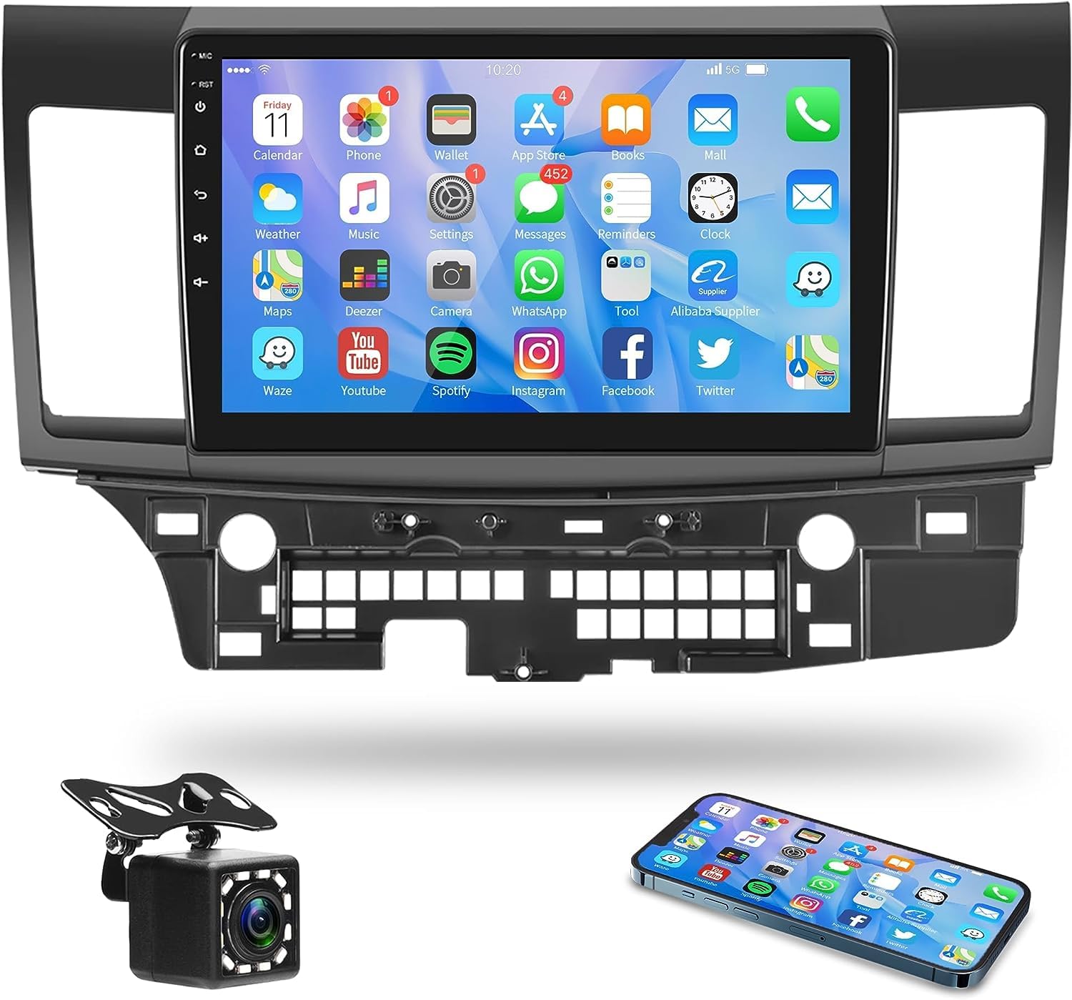 Android Car Stereo for Mitsubishi Lancer 2007 To 2017 2GB RAM 32GB ROM Mirror-Link Wi-Fi BT, Radio GPS Navigation, 10 Inch IPS Touch Screen with Backup Camera Included (2+32G With Apple Carplay)