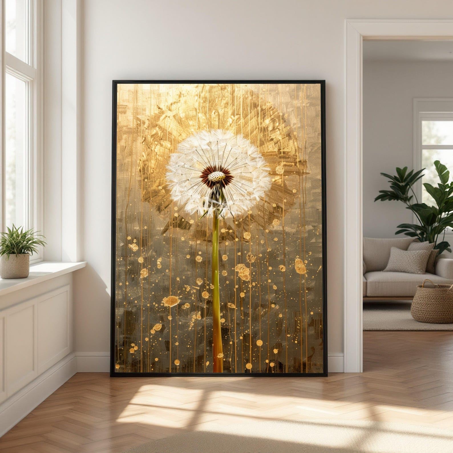 TONGYINLI Golden Flower Canvas Wall Art, Abstract Floral Painting, Nature Home Decor, Modern Botanical Canvas Prints(70x100cm/Frameless)