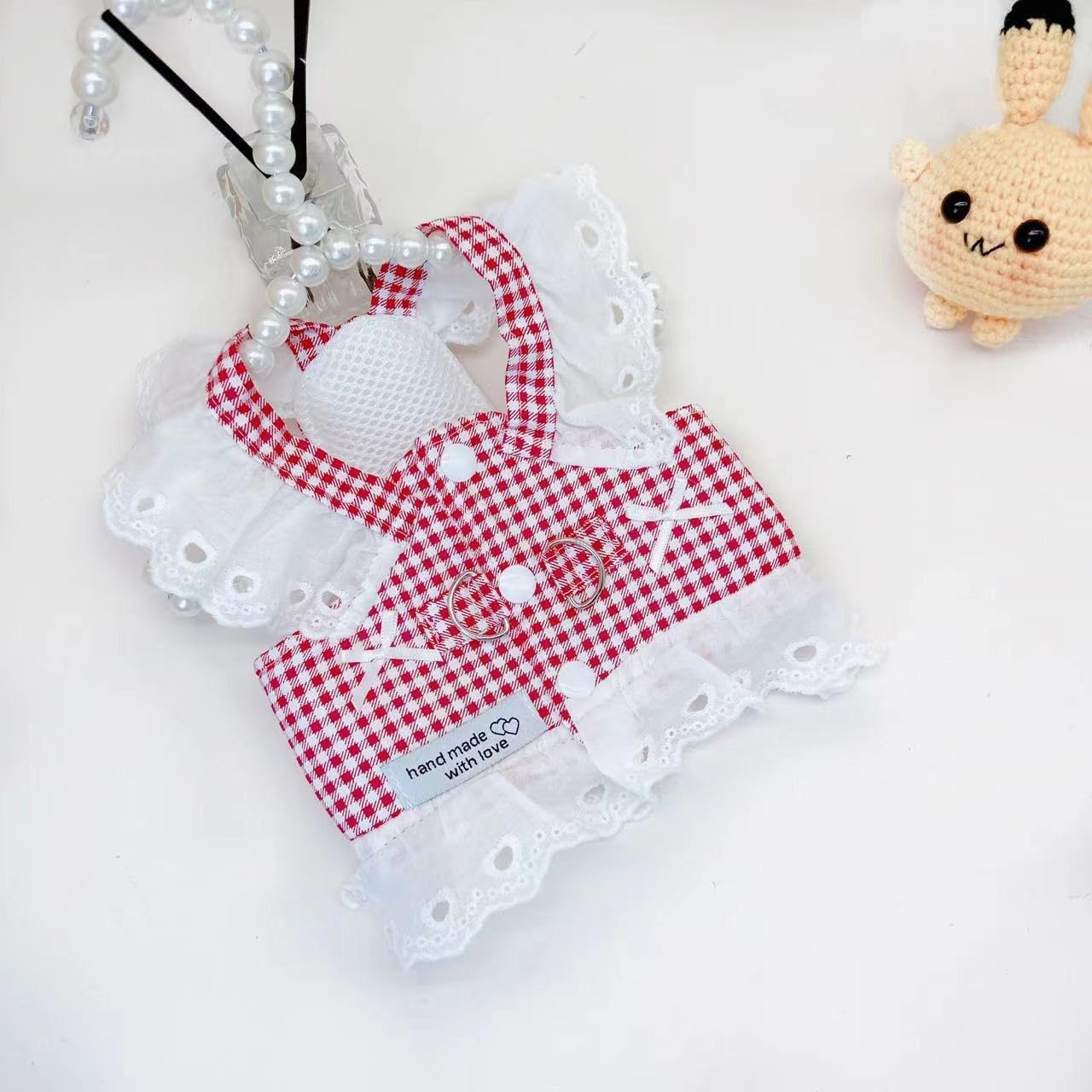 Gingham Dog Harness Dress – Summer Retro Plaid Princess Skirt with Leash Ring for Small Dogs and Cats