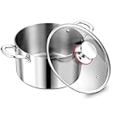P&P CHEF 5 Quart Tri-Ply Stainless Steel Stock Pot, 5 Qt Stockpot Pasta Cooking Pot with Visible Lid for Soup Vegetable, Induction Cookware for All Stoves, Sturdy & Double Handle, Dishwasher Safe