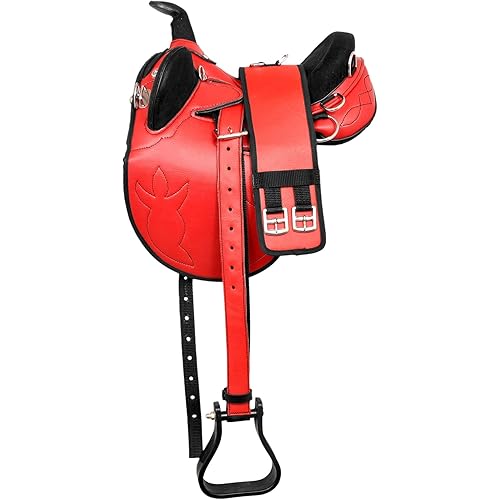 Manaal Enterprises Synthetic Suede Australian Stock English Horse Saddle Tack, Get Matching Girth, & Stirrups Size 10" to 18" inches Seat Available