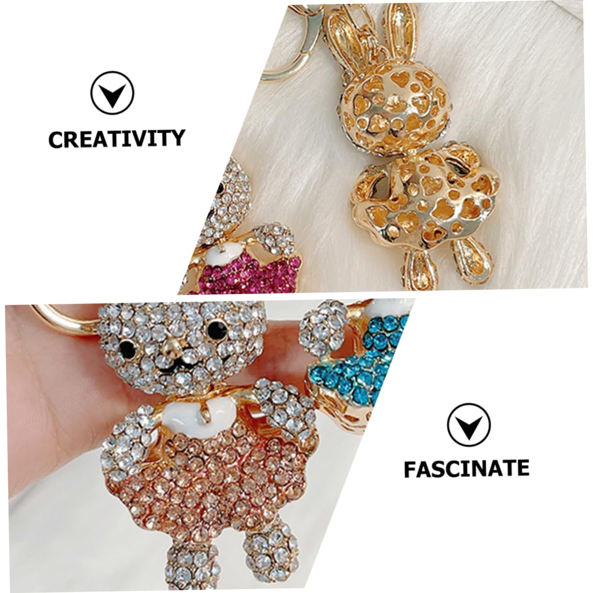 SHERCHPRY 4piezas Llavero De Conejo De Cristal Rhinestones Adorno Para Bolso Accesorio Ligero y Atractivo Para Claves y Mochilas Diseño Elegante y Moderna Decoración