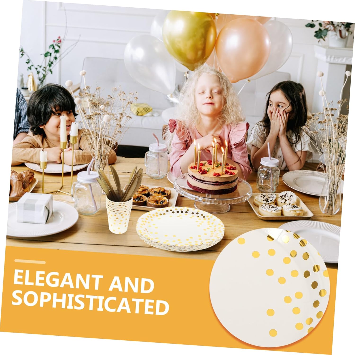 1Set Year Theme Paper Tableware Set Elegant Dot Plates Napkins Cups Forks and Spoons for Party Supplies for Celebrations and Gatherings